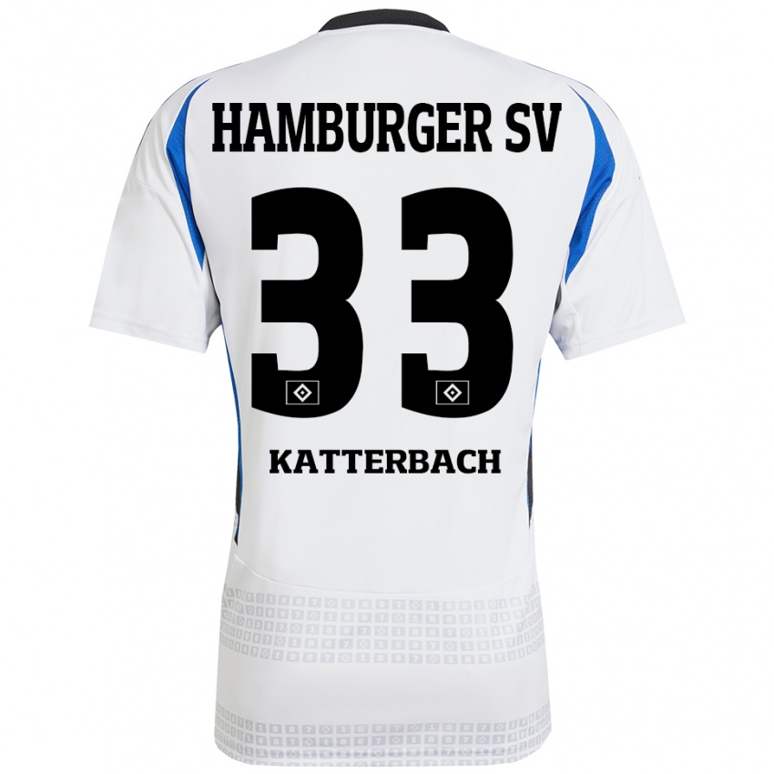 Niño Camiseta Noah Katterbach #33 Blanco Azul 1ª Equipación 2024/25 La Camisa Chile