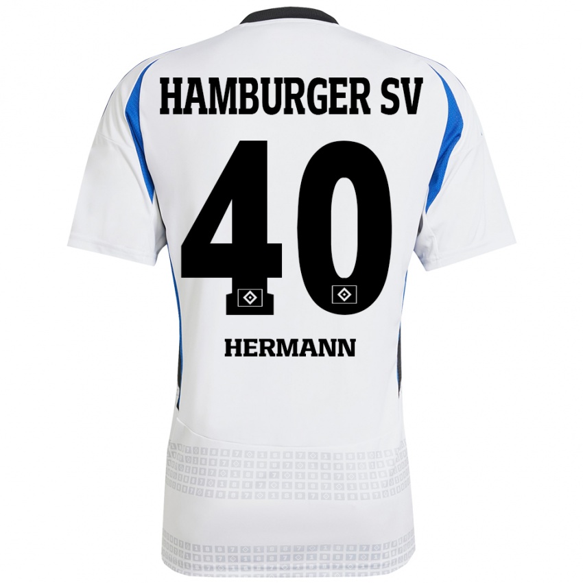 Niño Camiseta Hannes Hermann #40 Blanco Azul 1ª Equipación 2024/25 La Camisa Chile