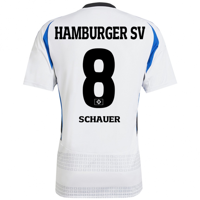 Niño Camiseta Martin Schauer #8 Blanco Azul 1ª Equipación 2024/25 La Camisa Chile