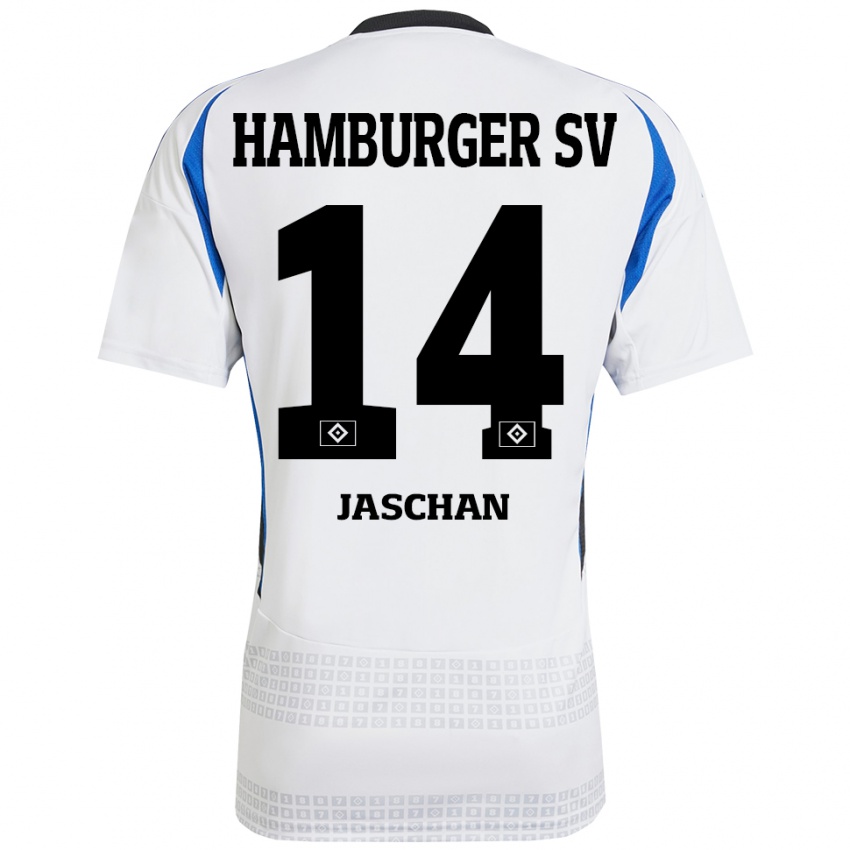 Niño Camiseta Endrik Jaschan #14 Blanco Azul 1ª Equipación 2024/25 La Camisa Chile