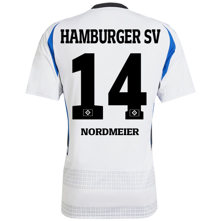 Niño Camiseta Quentin Nordmeier #14 Blanco Azul 1ª Equipación 2024/25 La Camisa Chile