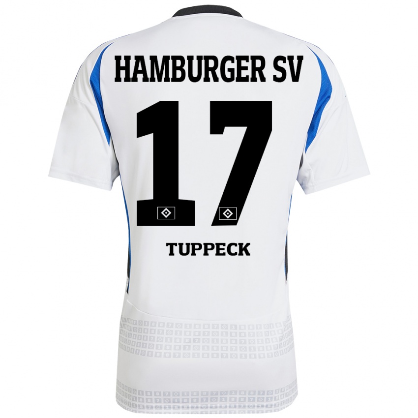 Niño Camiseta Niklas Tuppeck #17 Blanco Azul 1ª Equipación 2024/25 La Camisa Chile