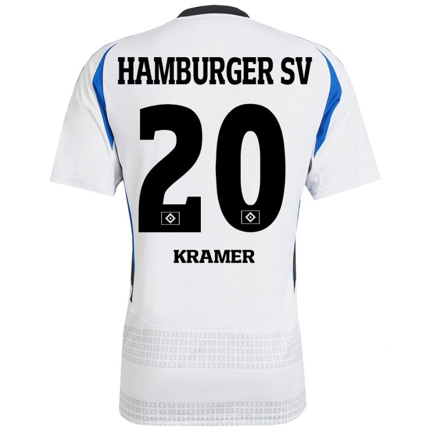 Niño Camiseta Timon Kramer #20 Blanco Azul 1ª Equipación 2024/25 La Camisa Chile