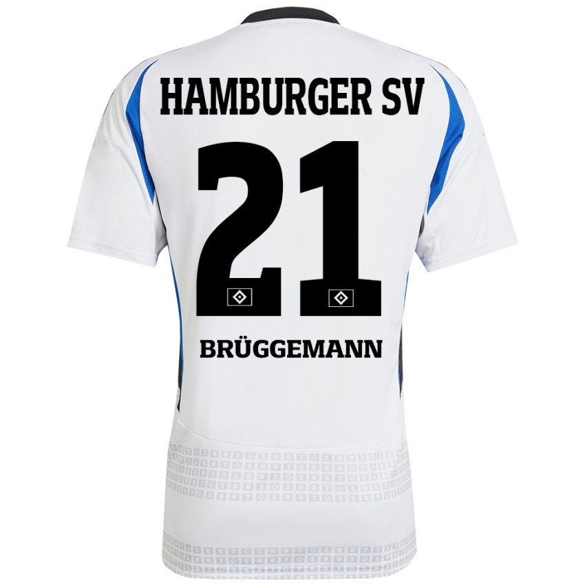 Niño Camiseta William Brüggemann #21 Blanco Azul 1ª Equipación 2024/25 La Camisa Chile