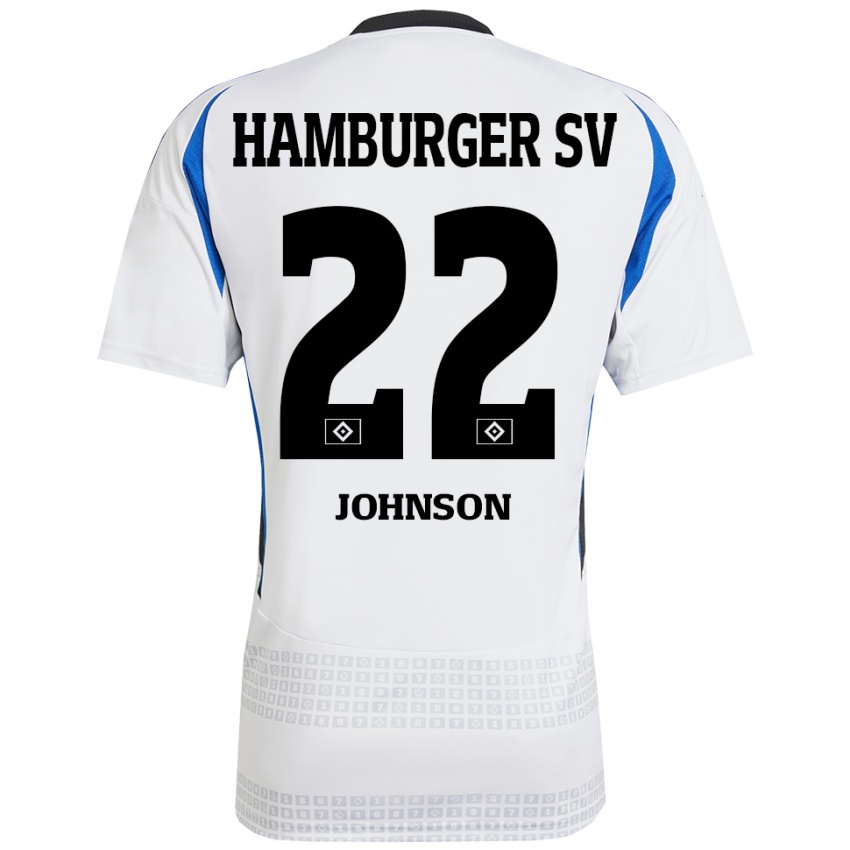 Niño Camiseta Emmanuel Johnson #22 Blanco Azul 1ª Equipación 2024/25 La Camisa Chile