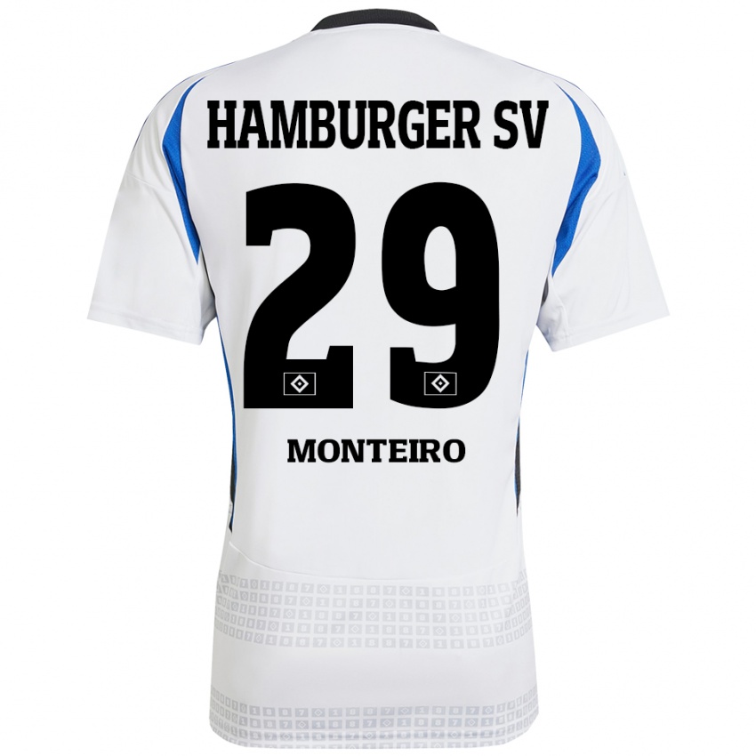 Niño Camiseta Alfa Monteiro #29 Blanco Azul 1ª Equipación 2024/25 La Camisa Chile