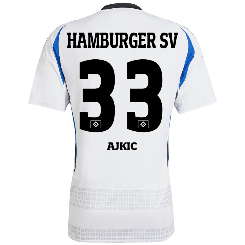 Niño Camiseta Selim Ajkic #33 Blanco Azul 1ª Equipación 2024/25 La Camisa Chile