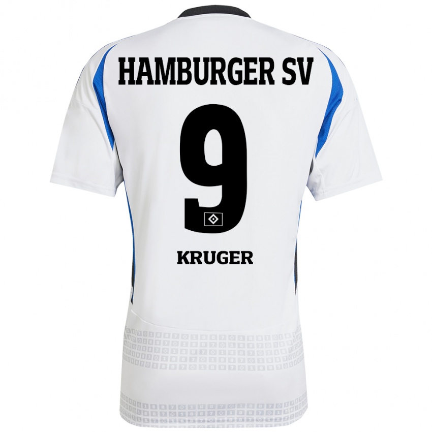 Niño Camiseta Melina Krüger #9 Blanco Azul 1ª Equipación 2024/25 La Camisa Chile