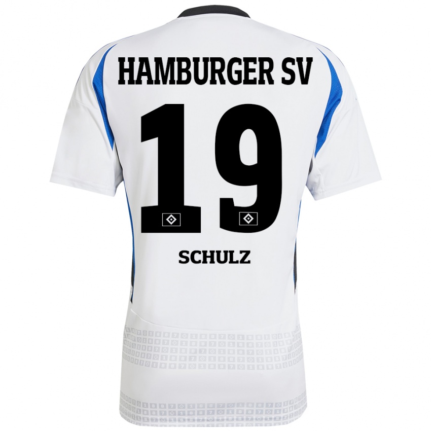 Niño Camiseta Victoria Schulz #19 Blanco Azul 1ª Equipación 2024/25 La Camisa Chile