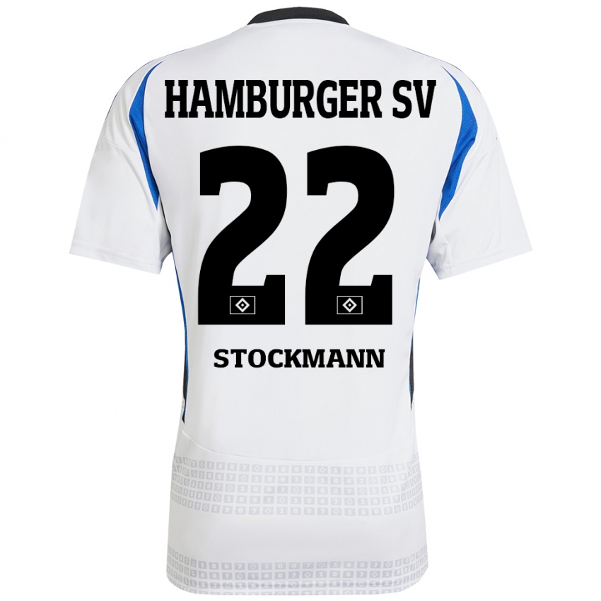 Niño Camiseta Sarah Stöckmann #22 Blanco Azul 1ª Equipación 2024/25 La Camisa Chile