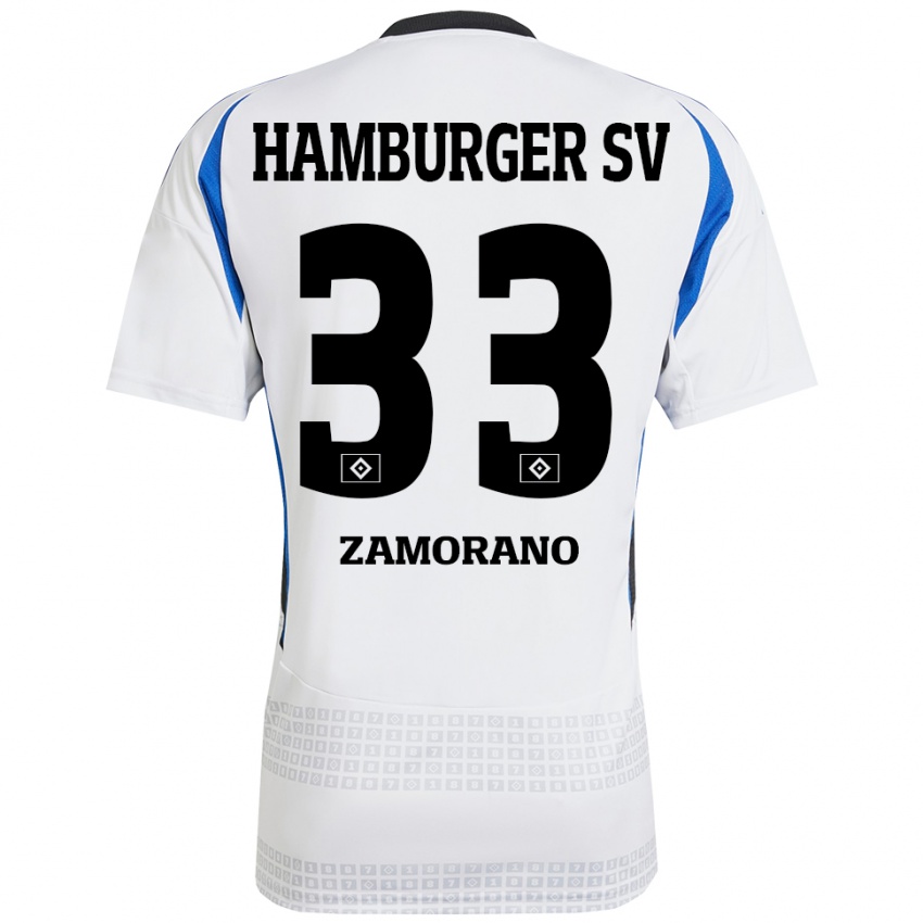 Niño Camiseta Jolina Zamorano #33 Blanco Azul 1ª Equipación 2024/25 La Camisa Chile