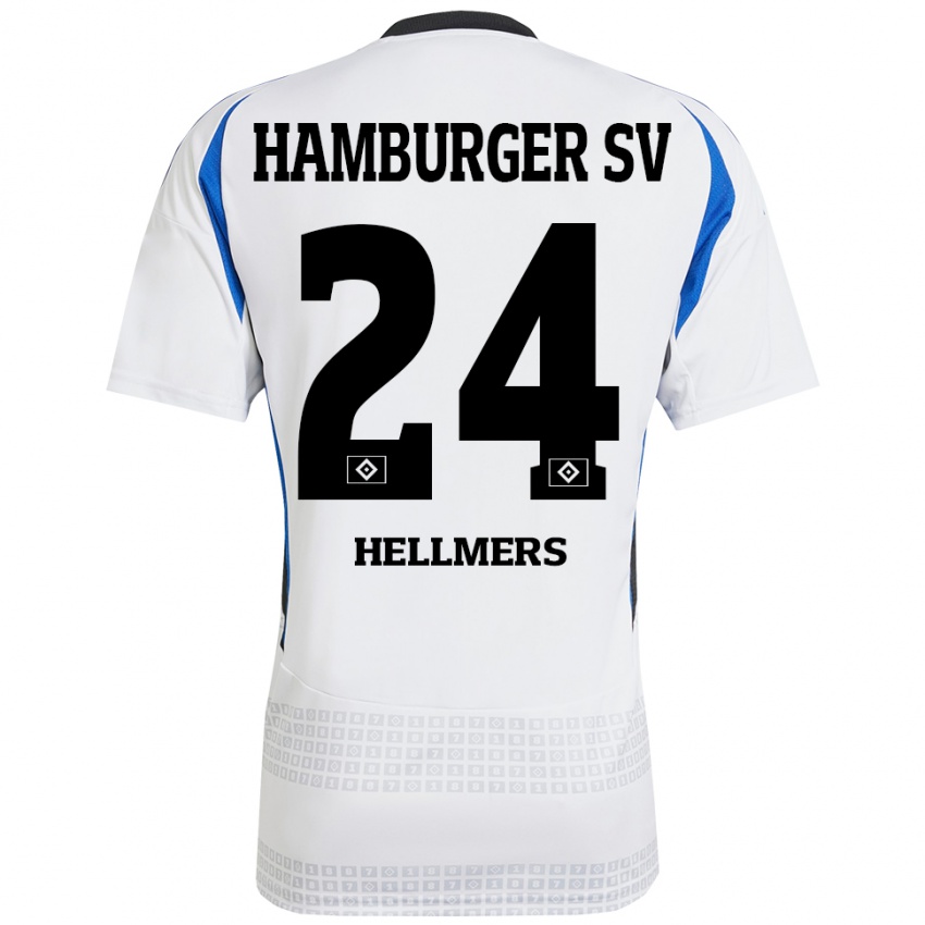 Niño Camiseta Maximilian Hellmers #24 Blanco Azul 1ª Equipación 2024/25 La Camisa Chile