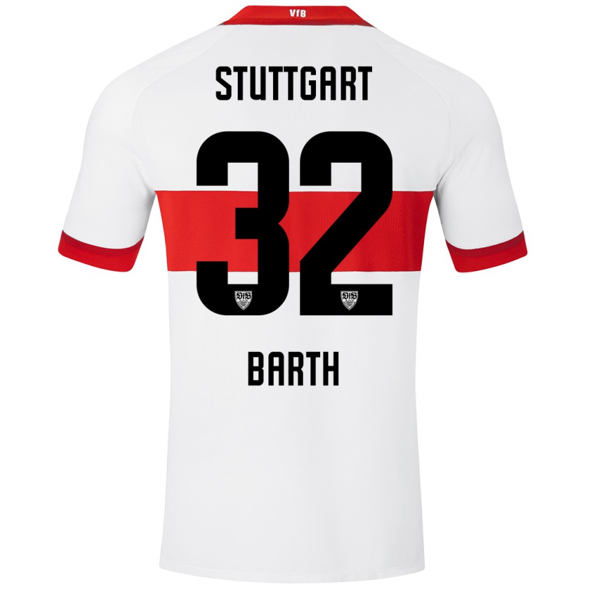 Niño Camiseta Tom Barth #32 Blanco Rojo 1ª Equipación 2024/25 La Camisa Chile