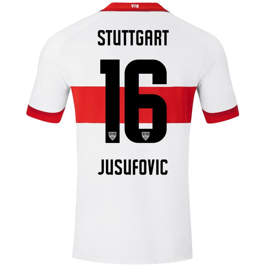 Niño Camiseta Farah Jusufović #16 Blanco Rojo 1ª Equipación 2024/25 La Camisa Chile