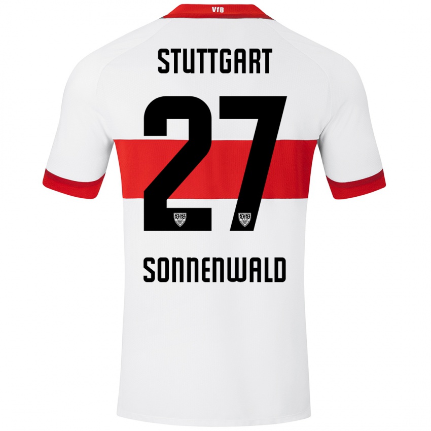 Niño Camiseta Lukas Sonnenwald #27 Blanco Rojo 1ª Equipación 2024/25 La Camisa Chile