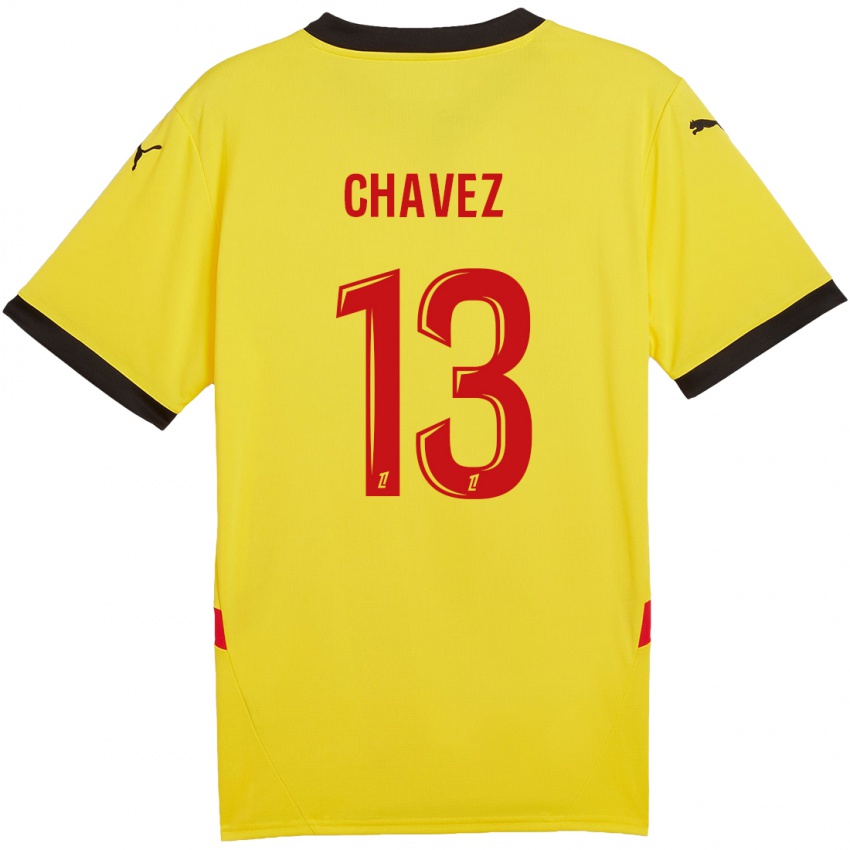 Niño Camiseta Jhoanner Chávez #13 Amarillo Rojo 1ª Equipación 2024/25 La Camisa Chile