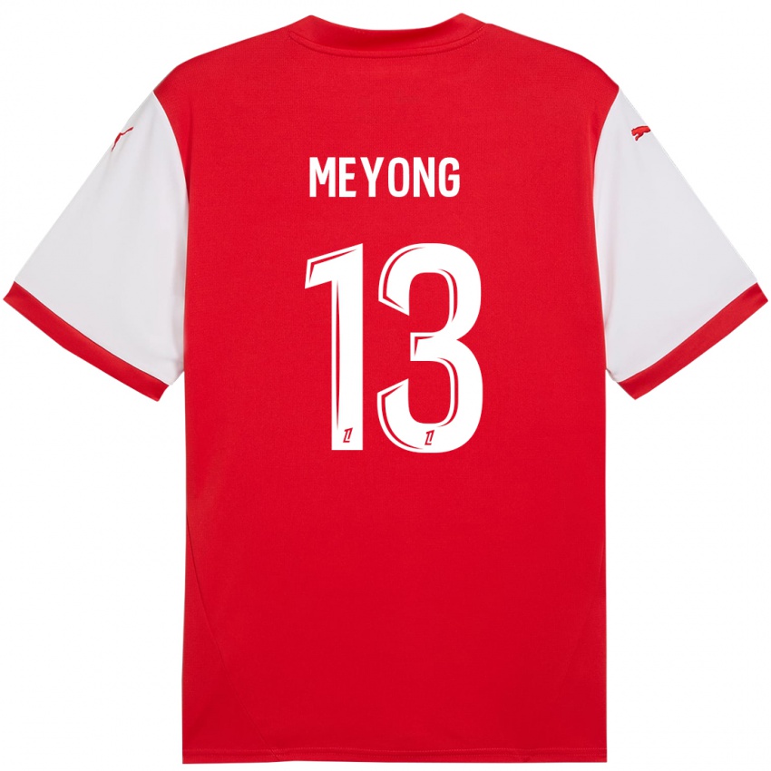 Niño Camiseta Charlène Meyong #13 Rojo Blanco 1ª Equipación 2024/25 La Camisa Chile