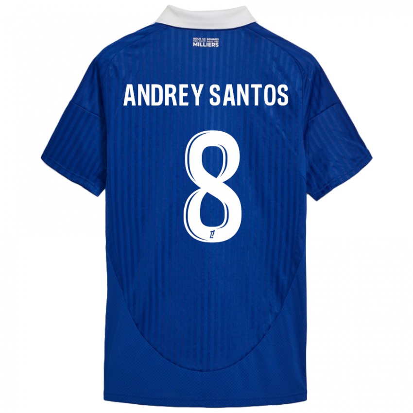 Niño Camiseta Andrey Santos #8 Azul Blanco 1ª Equipación 2024/25 La Camisa Chile