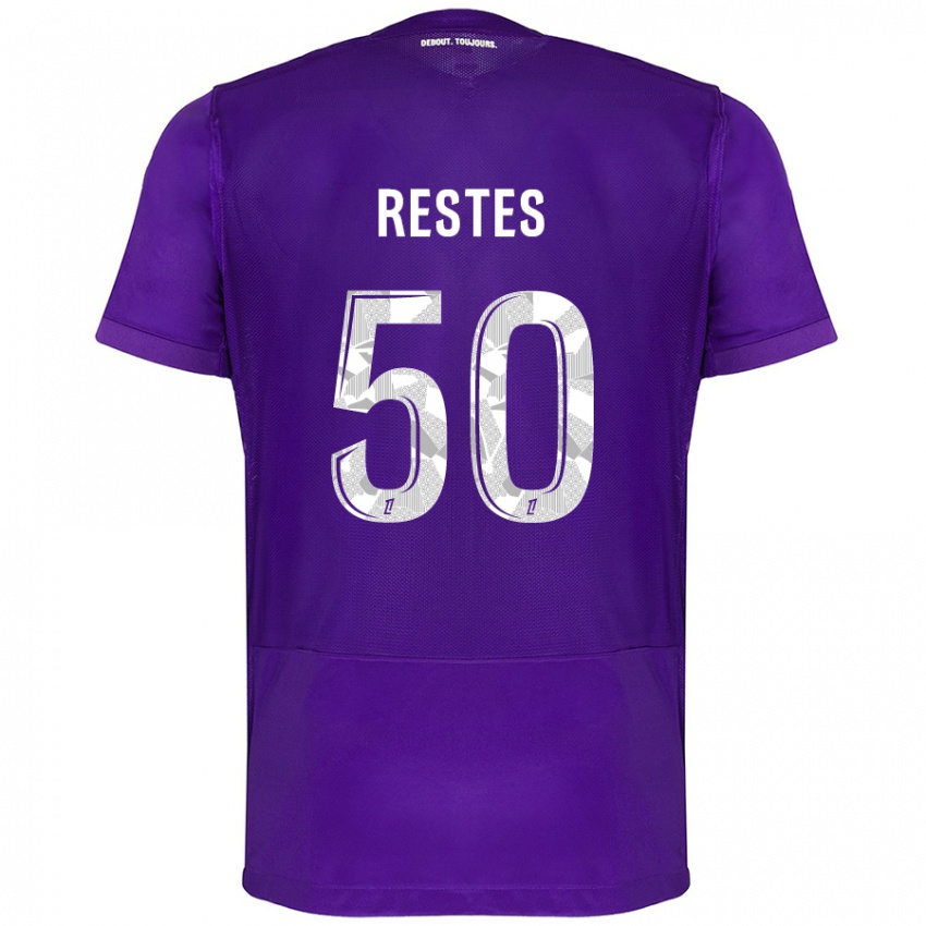 Niño Camiseta Guillaume Restes #50 Morado Blanco 1ª Equipación 2024/25 La Camisa Chile