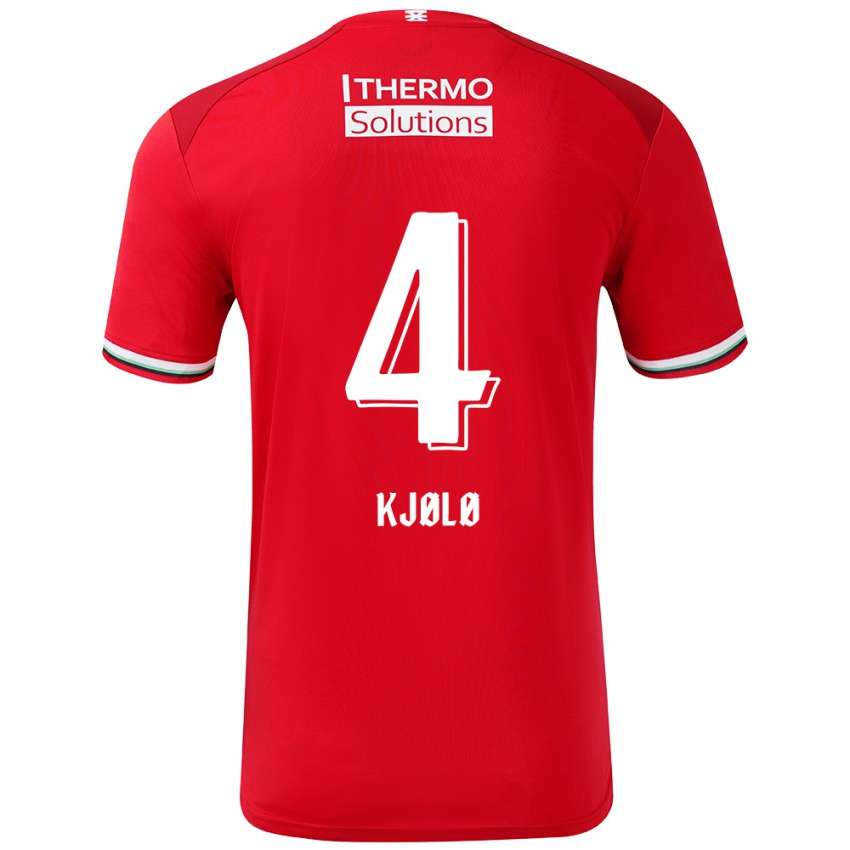 Niño Camiseta Mathias Kjølø #4 Rojo Blanco 1ª Equipación 2024/25 La Camisa Chile