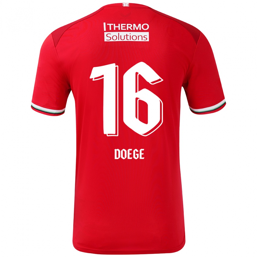 Niño Camiseta Leonie Doege #16 Rojo Blanco 1ª Equipación 2024/25 La Camisa Chile