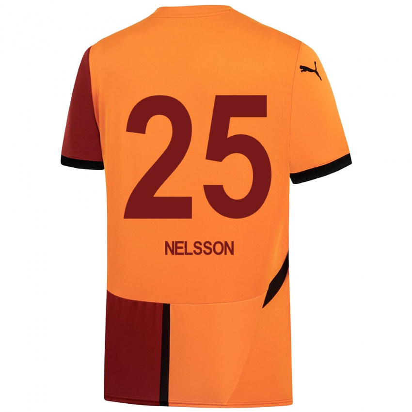 Niño Camiseta Victor Nelsson #25 Amarillo Rojo 1ª Equipación 2024/25 La Camisa Chile