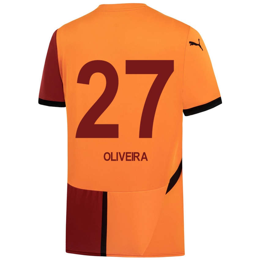 Niño Camiseta Sergio Oliveira #27 Amarillo Rojo 1ª Equipación 2024/25 La Camisa Chile