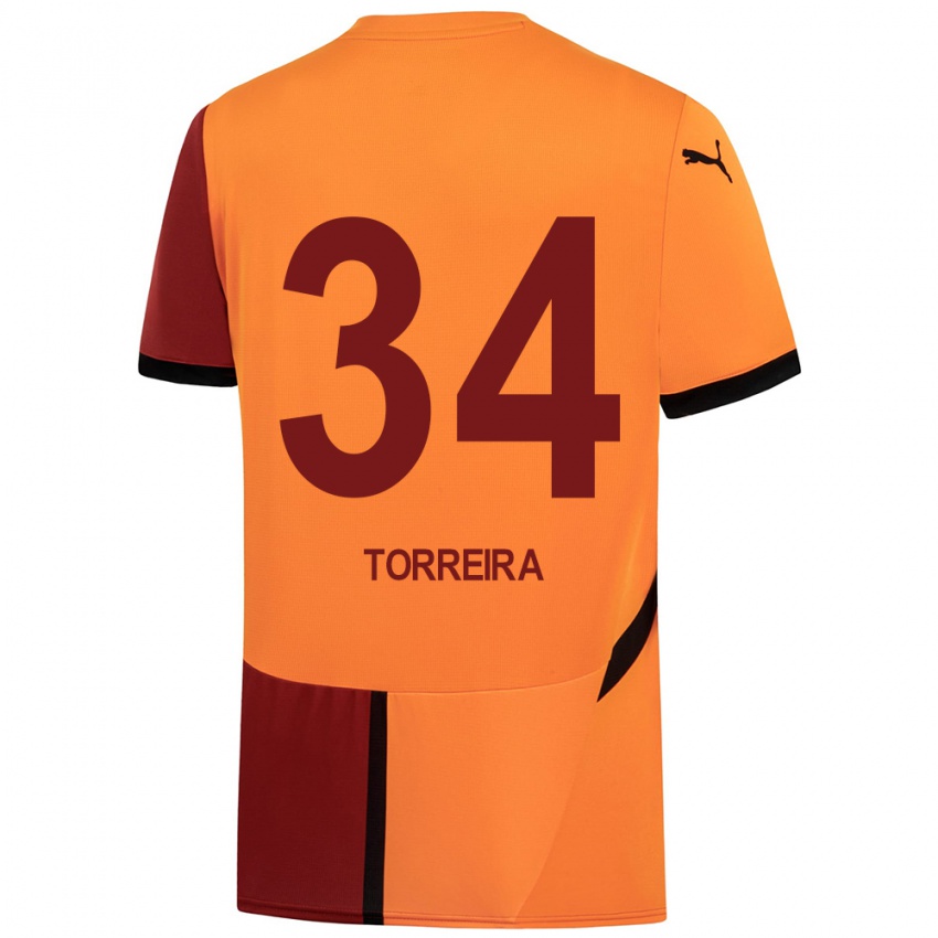 Niño Camiseta Lucas Torreira #34 Amarillo Rojo 1ª Equipación 2024/25 La Camisa Chile