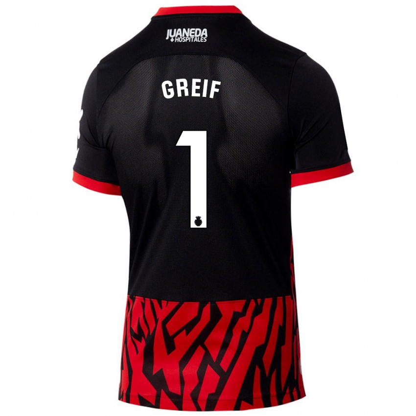 Niño Camiseta Dominik Greif #1 Negro Rojo 1ª Equipación 2024/25 La Camisa Chile