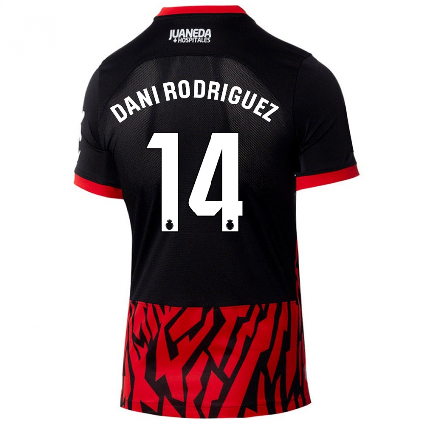 Niño Camiseta Dani Rodríguez #14 Negro Rojo 1ª Equipación 2024/25 La Camisa Chile