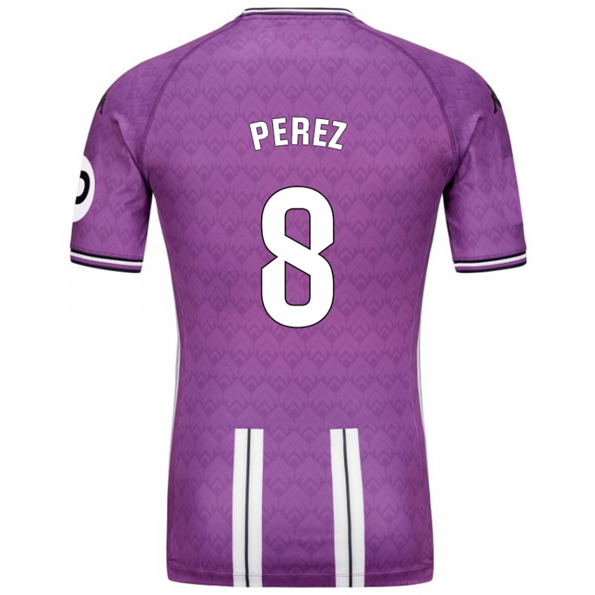 Niño Camiseta Kike Pérez #8 Púrpura Blanco 1ª Equipación 2024/25 La Camisa Chile