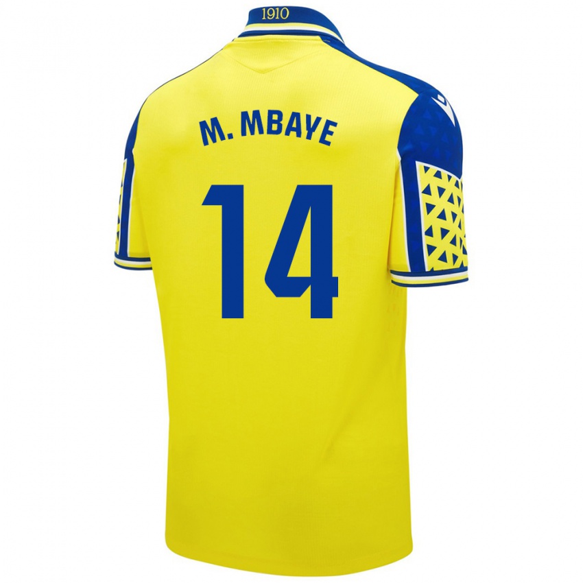 Niño Camiseta Momo Mbaye #14 Amarillo Azul 1ª Equipación 2024/25 La Camisa Chile