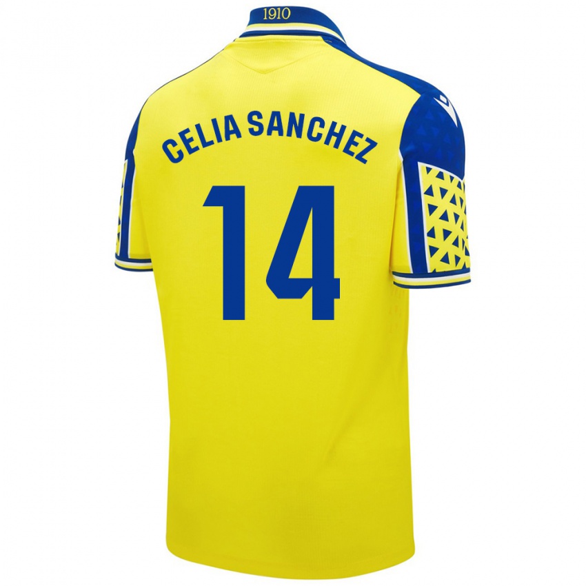 Niño Camiseta Celia Sánchez García #14 Amarillo Azul 1ª Equipación 2024/25 La Camisa Chile