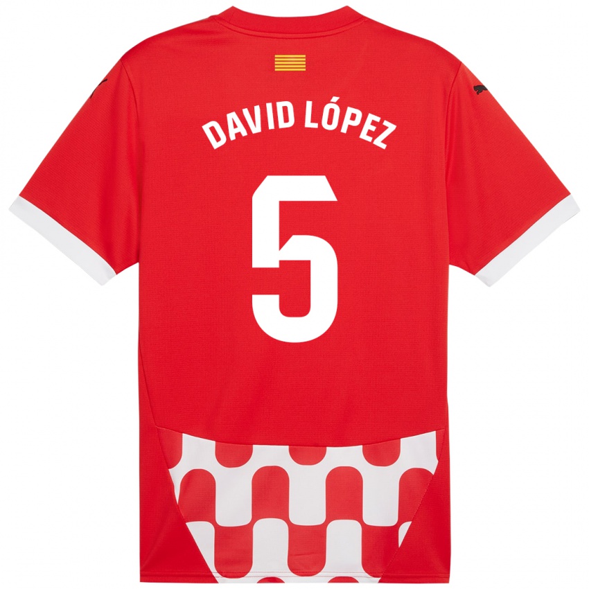 Niño Camiseta David López #5 Rojo Blanco 1ª Equipación 2024/25 La Camisa Chile