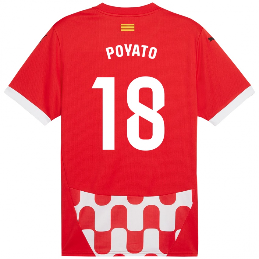 Niño Camiseta Marina Poyato #18 Rojo Blanco 1ª Equipación 2024/25 La Camisa Chile