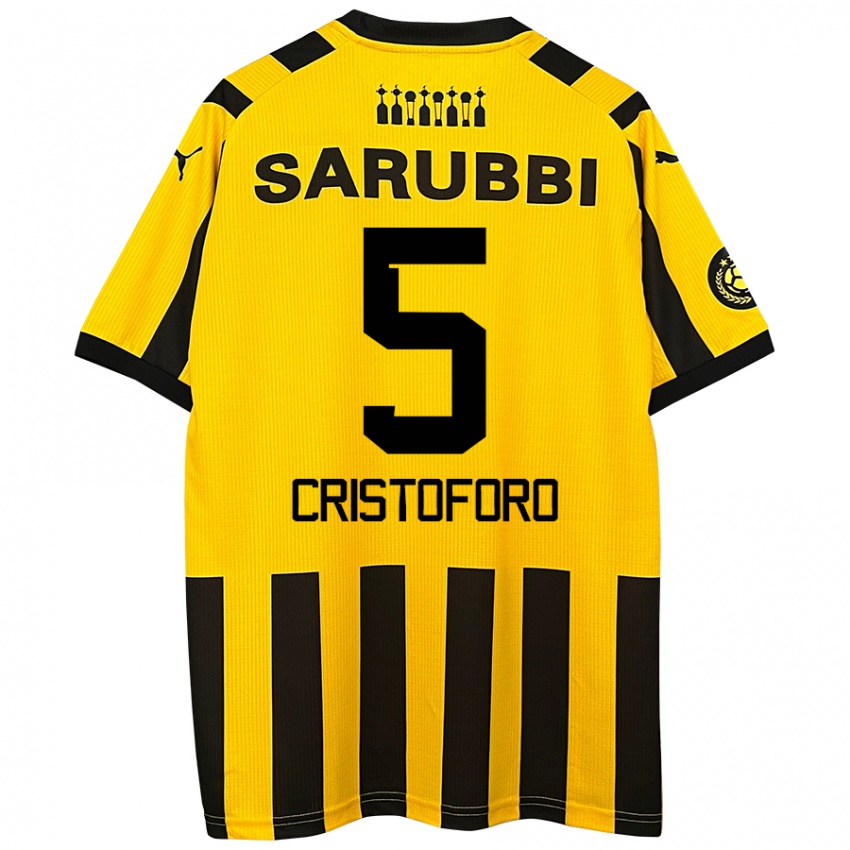 Niño Camiseta Sebastián Cristóforo #5 Amarillo Negro 1ª Equipación 2024/25 La Camisa Chile