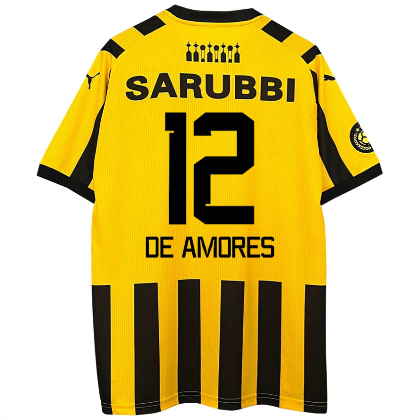 Niño Camiseta Guillermo De Amores #12 Amarillo Negro 1ª Equipación 2024/25 La Camisa Chile