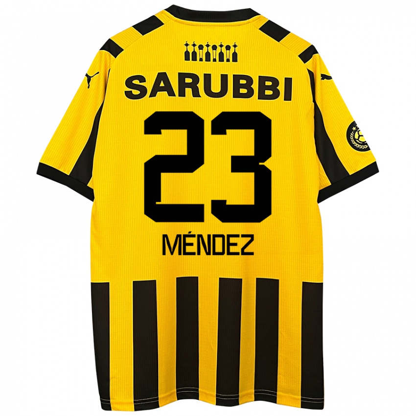 Niño Camiseta Javier Méndez #23 Amarillo Negro 1ª Equipación 2024/25 La Camisa Chile