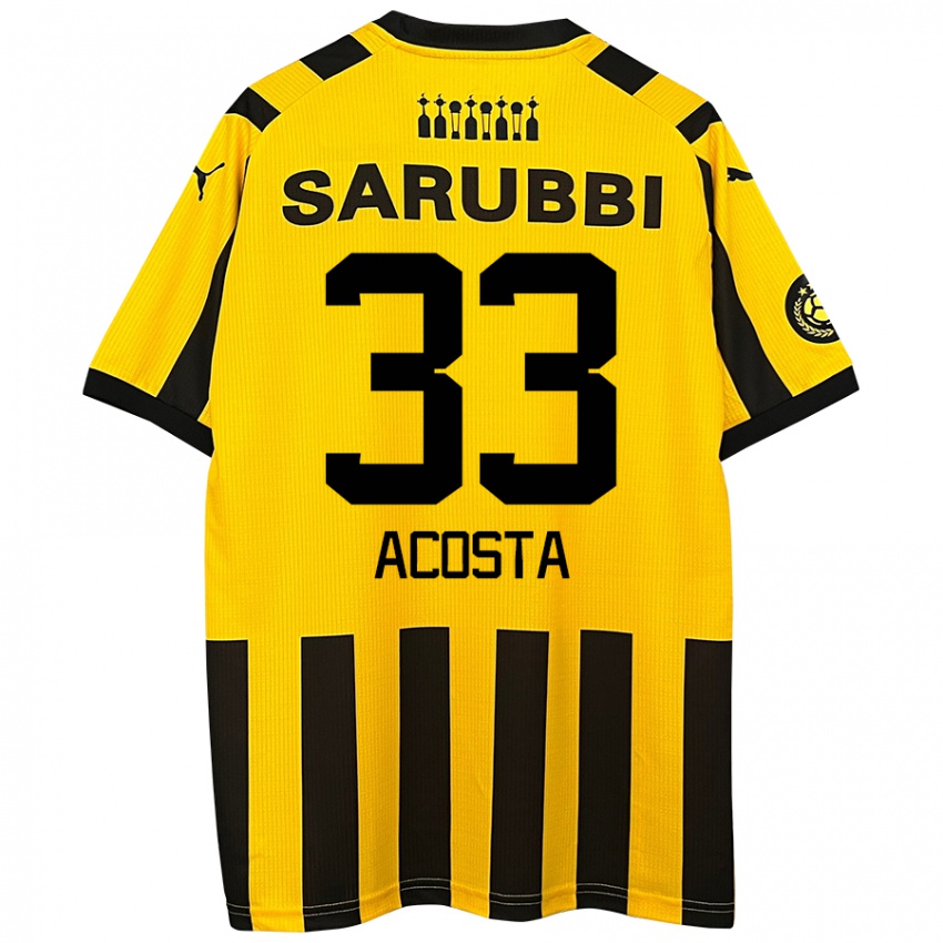 Niño Camiseta Nahuel Acosta #33 Amarillo Negro 1ª Equipación 2024/25 La Camisa Chile