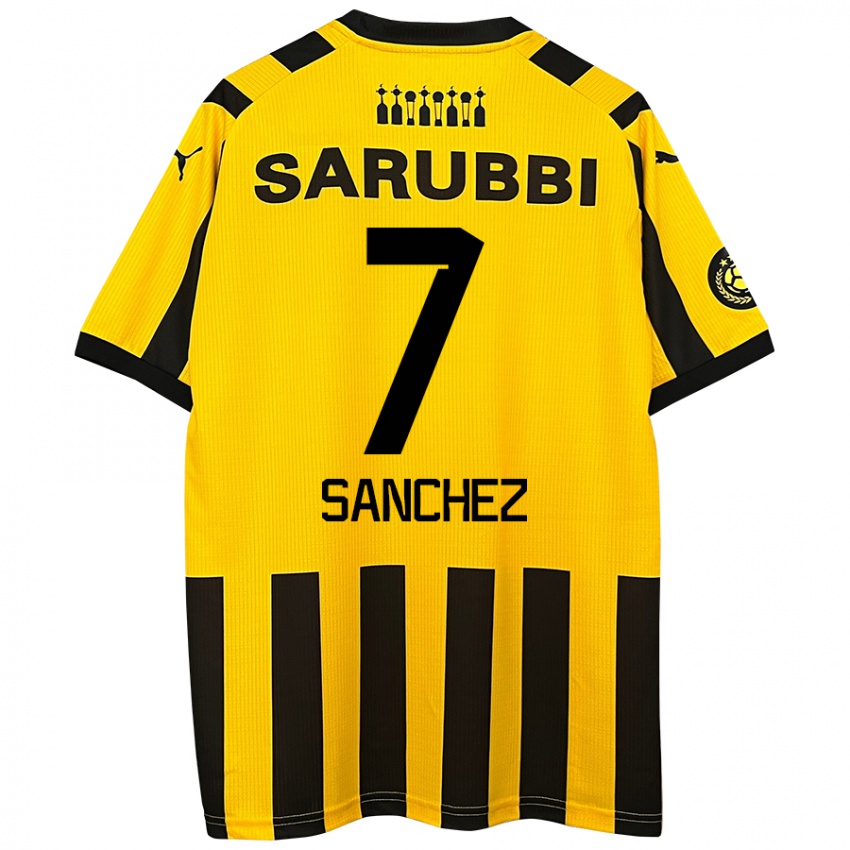 Niño Camiseta Carlos Sánchez #7 Amarillo Negro 1ª Equipación 2024/25 La Camisa Chile