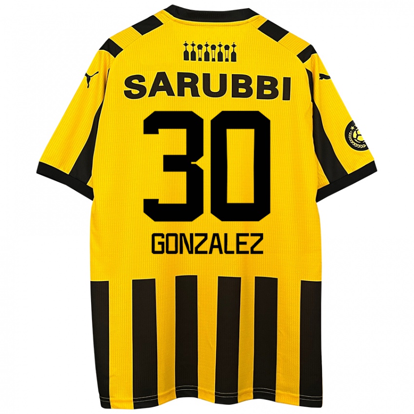 Niño Camiseta Ángel González #30 Amarillo Negro 1ª Equipación 2024/25 La Camisa Chile