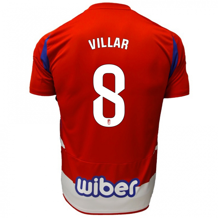 Niño Camiseta Gonzalo Villar #8 Rojo Blanco Azul 1ª Equipación 2024/25 La Camisa Chile