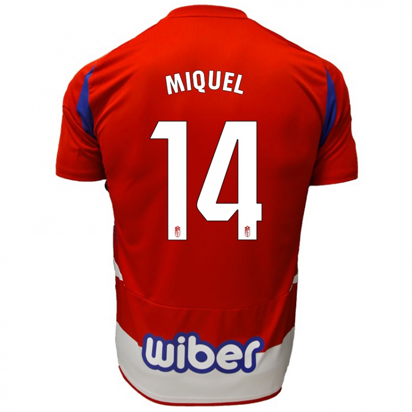 Niño Camiseta Ignasi Miquel #14 Rojo Blanco Azul 1ª Equipación 2024/25 La Camisa Chile