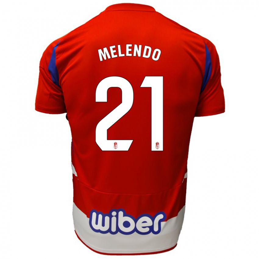 Niño Camiseta Óscar Melendo #21 Rojo Blanco Azul 1ª Equipación 2024/25 La Camisa Chile