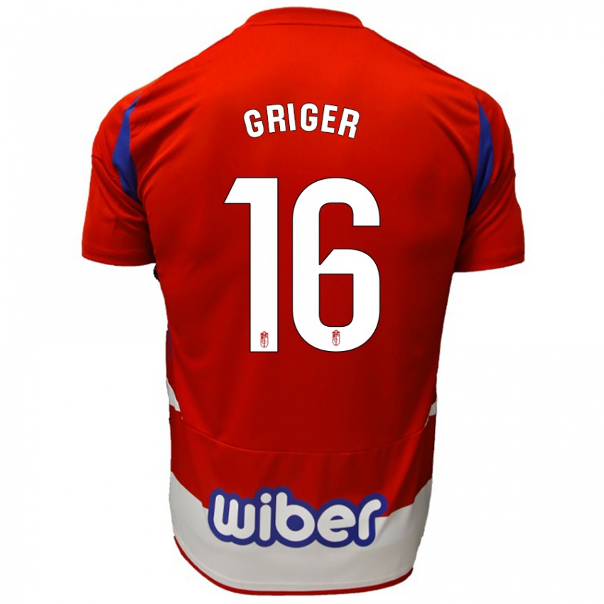 Niño Camiseta Adam Griger #16 Rojo Blanco Azul 1ª Equipación 2024/25 La Camisa Chile