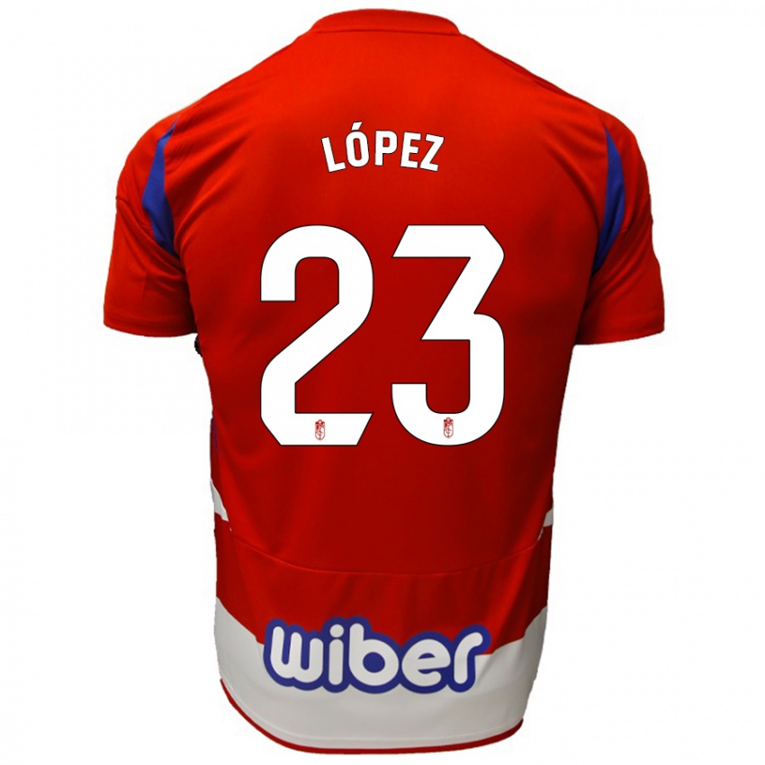 Niño Camiseta Diego López #23 Rojo Blanco Azul 1ª Equipación 2024/25 La Camisa Chile