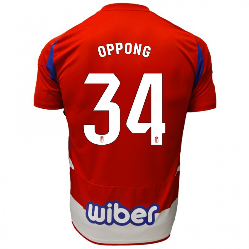 Niño Camiseta Oscar Naasei Oppong #34 Rojo Blanco Azul 1ª Equipación 2024/25 La Camisa Chile