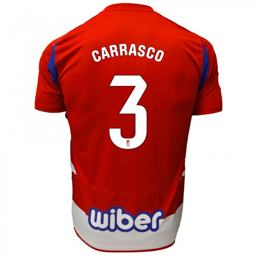 Niño Camiseta Marta Carrasco #3 Rojo Blanco Azul 1ª Equipación 2024/25 La Camisa Chile