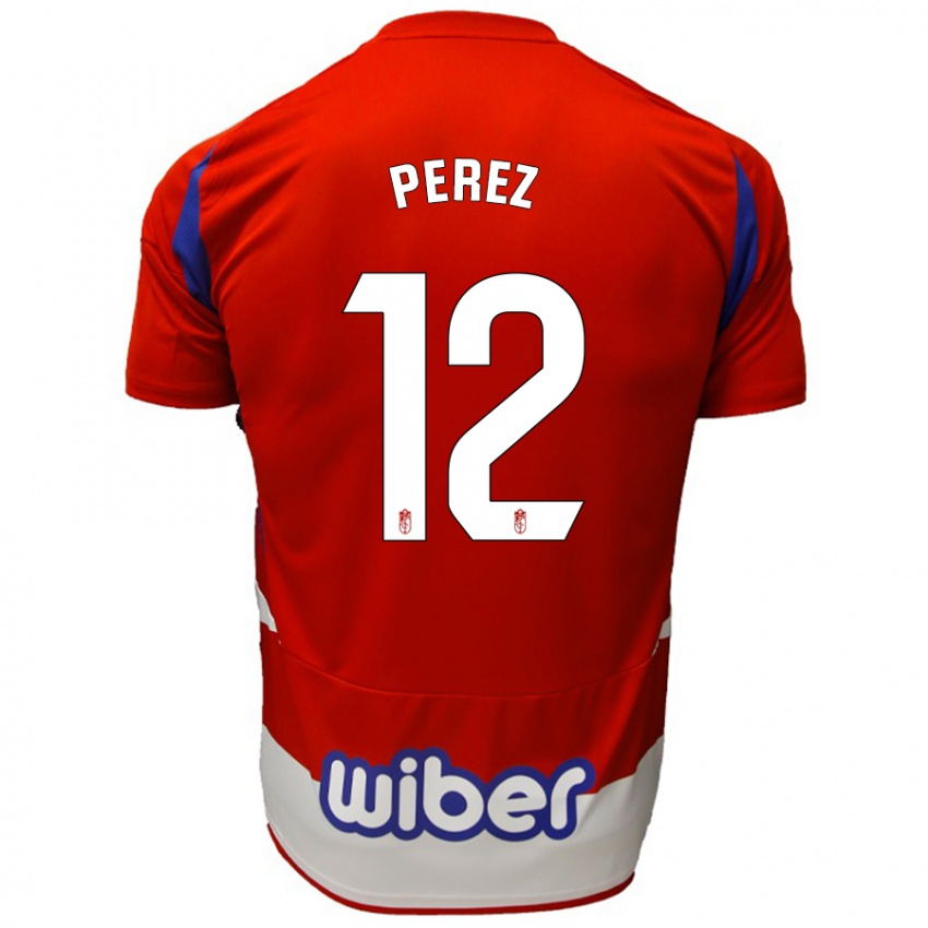 Niño Camiseta Alba Pérez #12 Rojo Blanco Azul 1ª Equipación 2024/25 La Camisa Chile