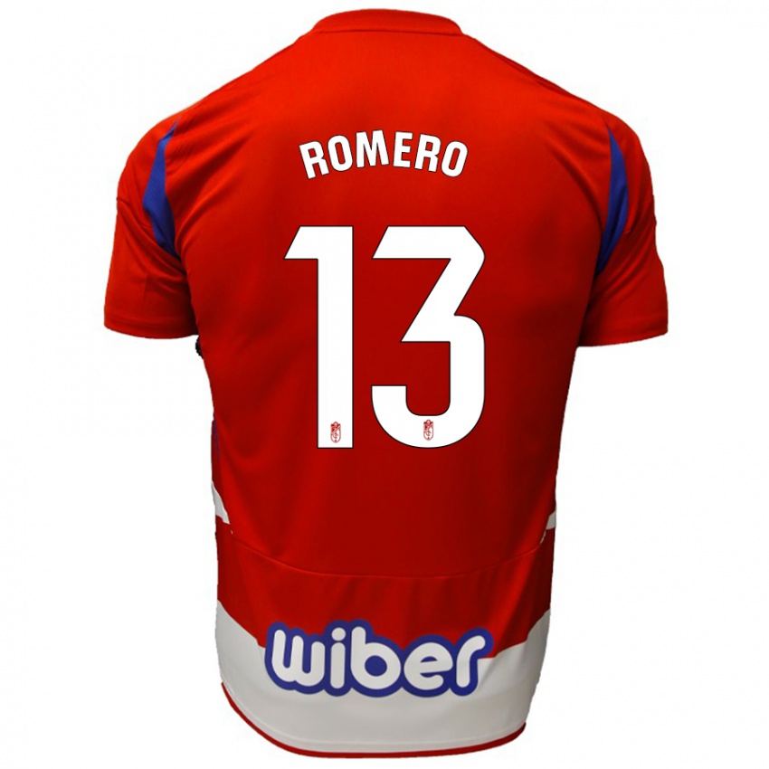 Niño Camiseta Andrea Romero #13 Rojo Blanco Azul 1ª Equipación 2024/25 La Camisa Chile